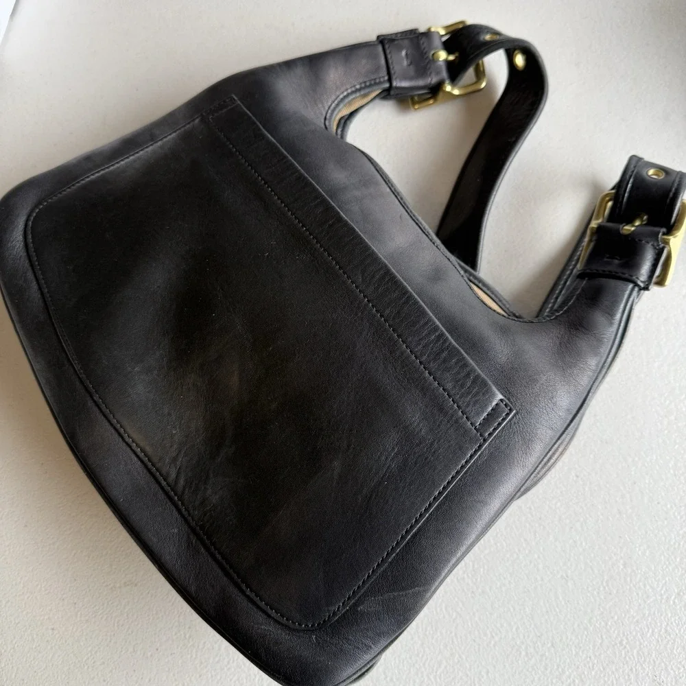 Vintage Coach Y2K Black Leather Legacy Saddle‎ Bag 9340